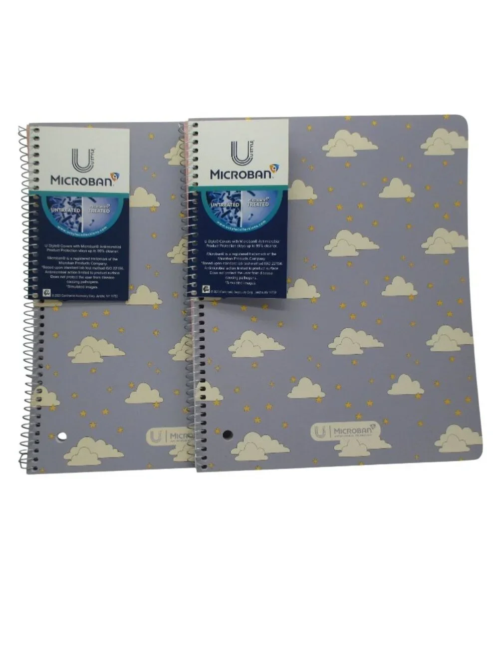 U Style 2 Pack Microban ANTIMICROBIAL Wide Ruled Notebook Purple Sky & Clouds